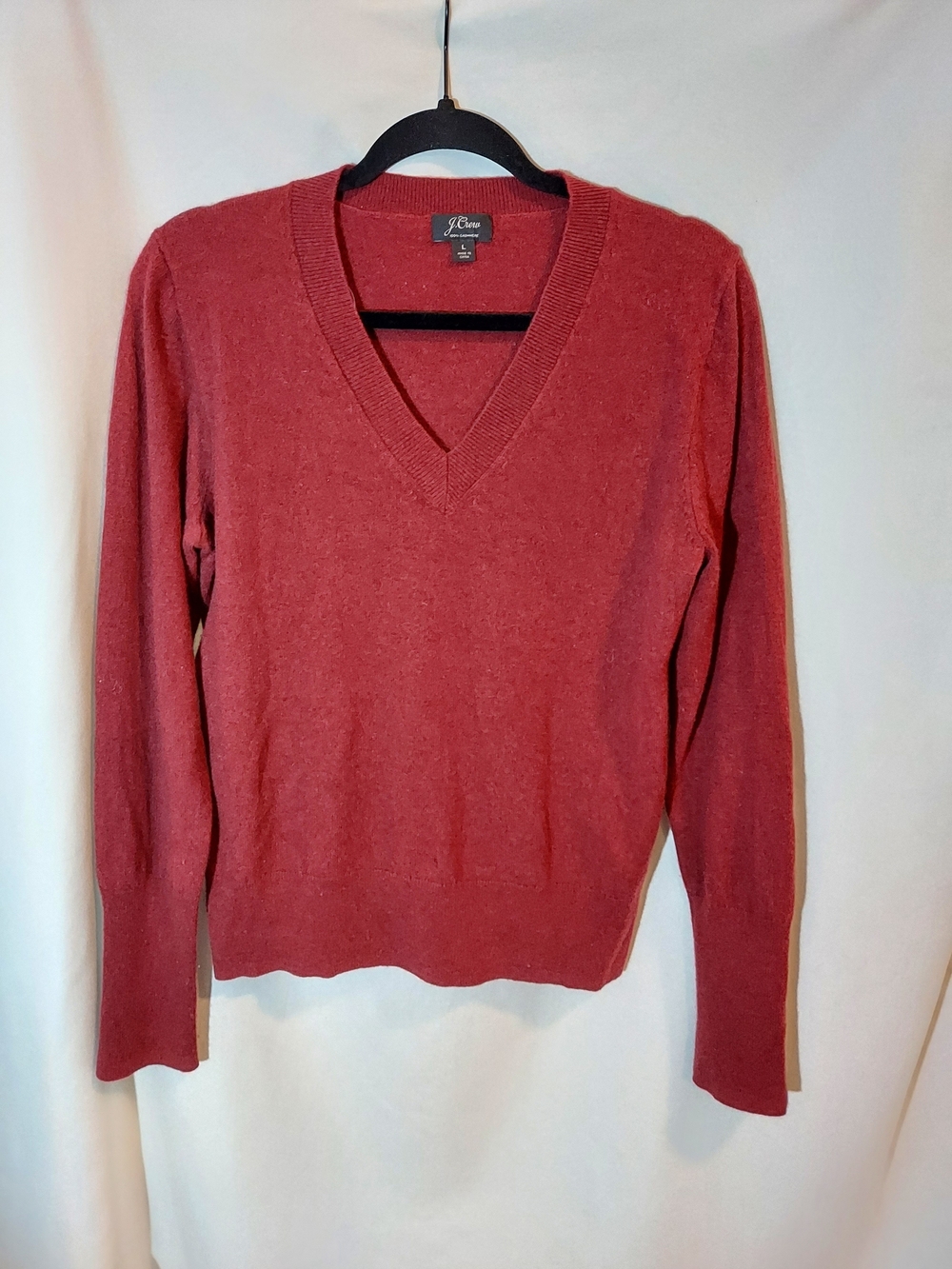 J.Crew 100% Cashmere V-Neck Preppy Pullover Sweater Maroon Size L